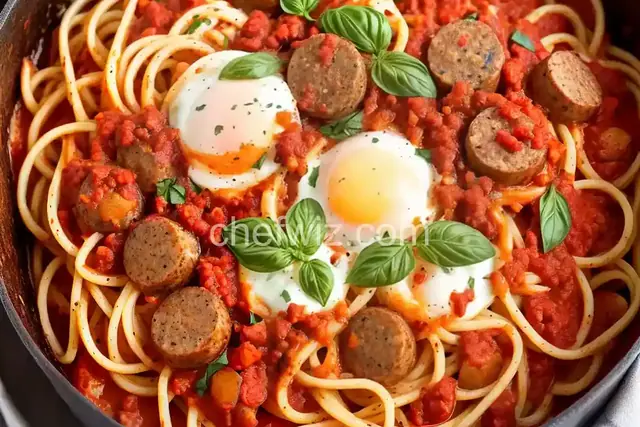 Breakfast Sausage Spaghetti in Tomato Sauce