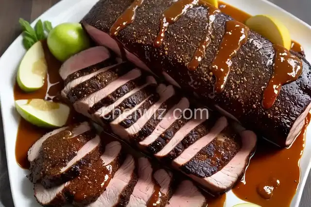 Brined Pork Loin with Molasses-Mustard Glaze, Sour Mash Sauce and Apple Butter