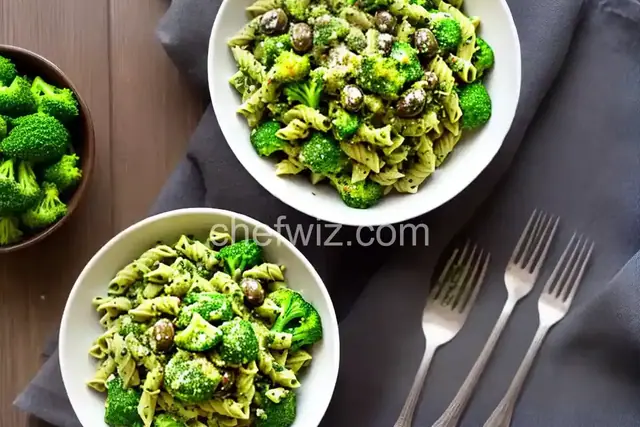 Broccoli Pesto Pasta with Green Olives