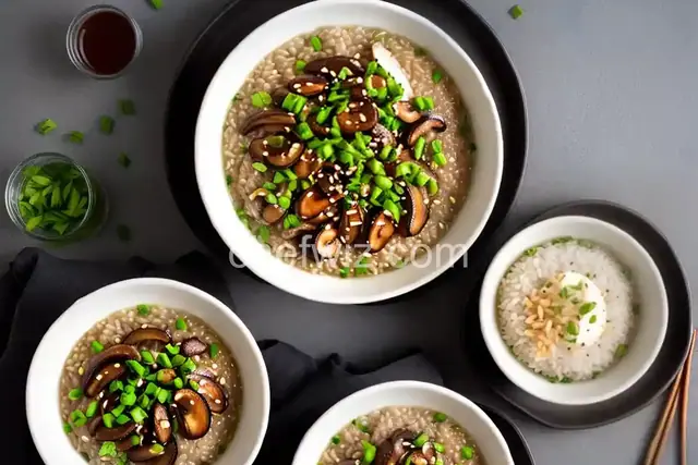 Brown Rice Congee With Beef, Shiitake, and Garlic Chips Recipe