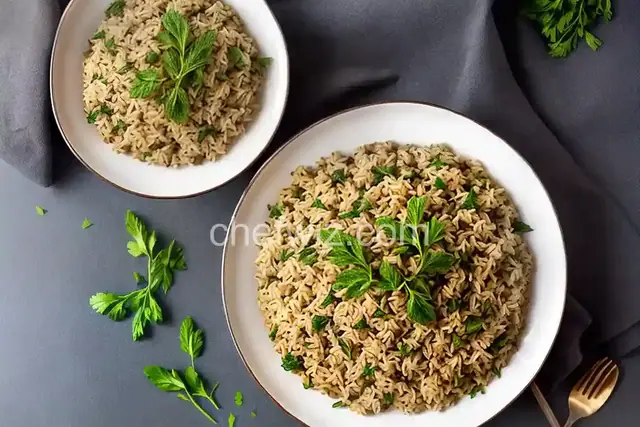 Brown Rice Mujadarra with Mixed Herbs