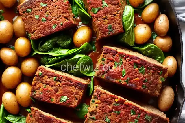 Buffalo Meatloaf with Spinach and Roasted Baby Potatoes