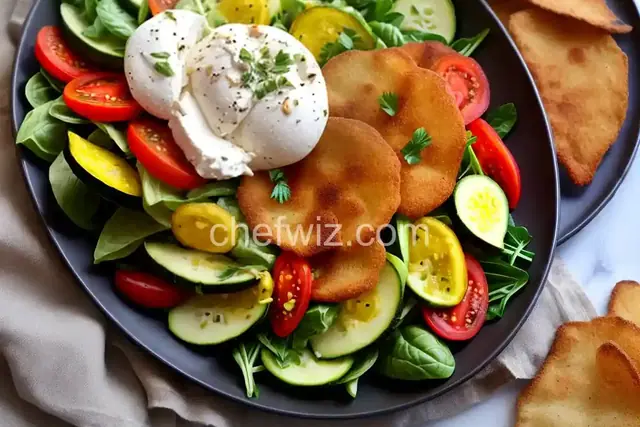 Burrata Salad with Fried Zucchini and Vegetable Chips