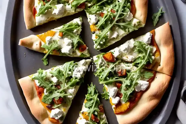 Butternut Ribbon Goat Cheese Pizza with Arugula-Pepita Pesto