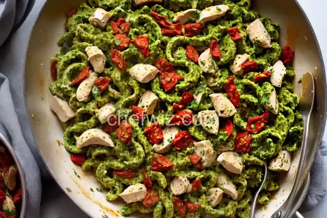 Campanelle with Chicken, Pesto, and Sun-Dried Tomatoes