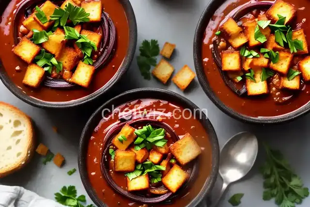 Caramelized Balsamic-Red Onion Soup with Cheese-Topped Croutons Recipe