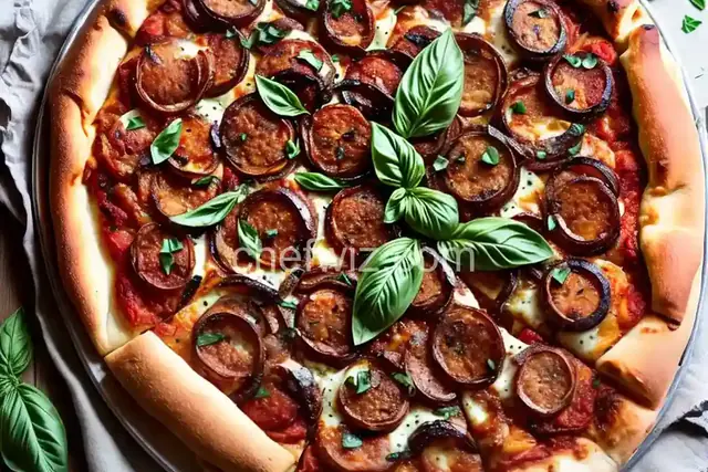 Caramelized Onion, Sausage and Basil Pizza