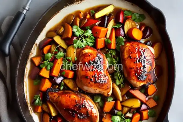 Cast Iron Honey-Sriracha Glazed Chicken with Roasted Root Vegetables