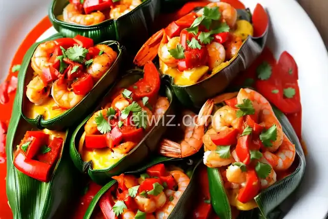 Cheese- and Shrimp-Stuffed Roasted Poblanos with Red Bell Pepper Sauce