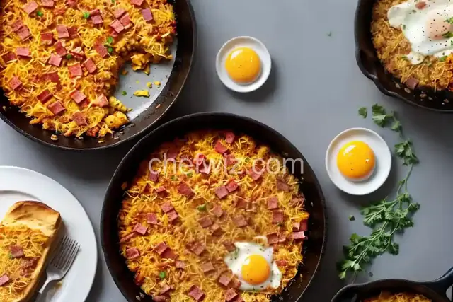 Cheesy Bacon, Sausage, and Egg Hash Brown Skillet