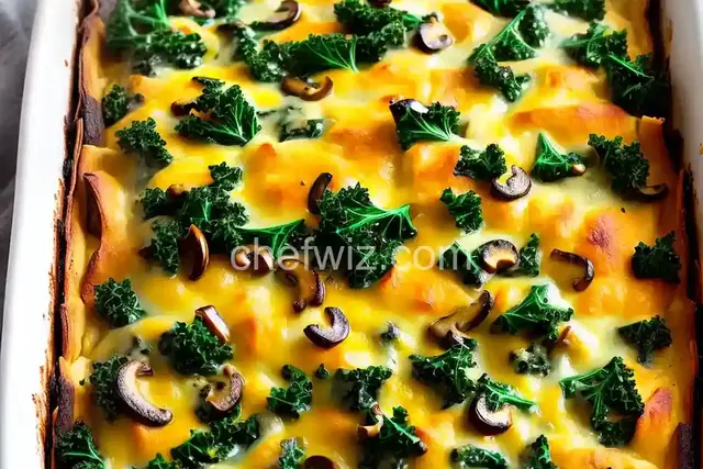 Cheesy Kale and Mushroom Strata
