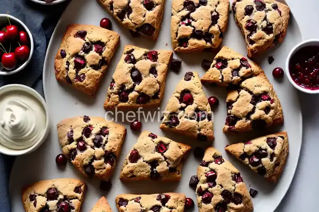 Cherry, Chocolate and Pecan Scones with Strawberry Jam