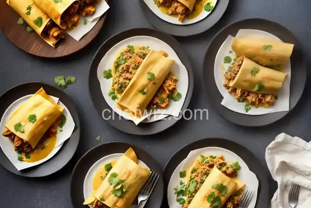 Chicken & Cheese Tamales with Green Chile Sauce