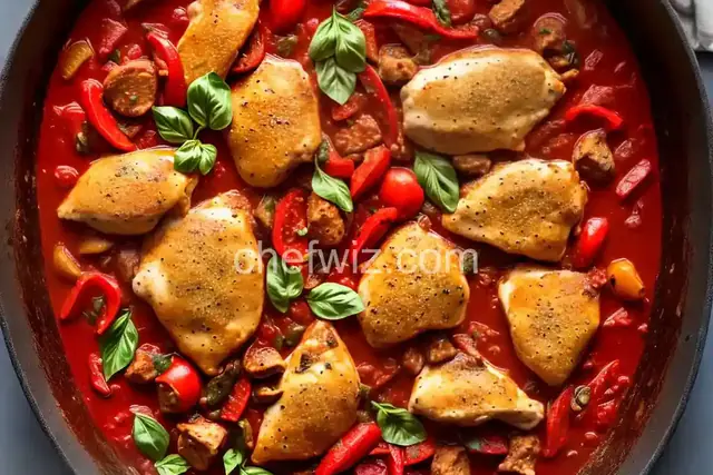 Chicken Cacciatore With Red Peppers, Tomato, and Onion Recipe