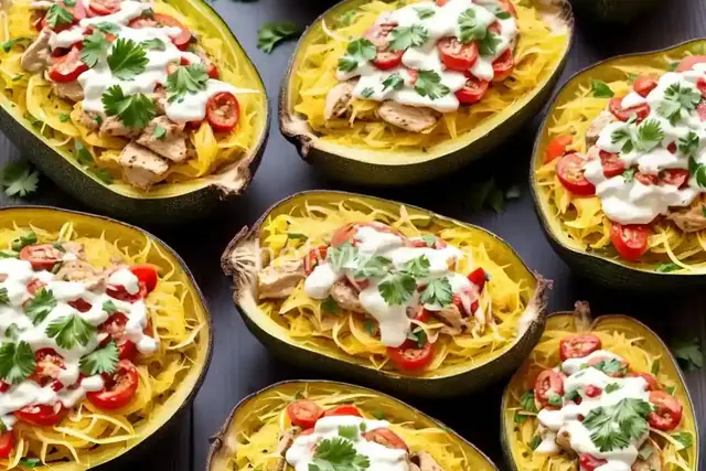Chicken Primavera Spaghetti Squash Boats