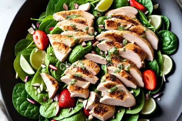 Chicken Strawberry Spinach Salad with Ginger-Lime Dressing