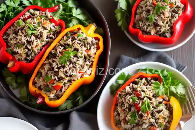 Chicken Wild Rice Stuffed Red Peppers
