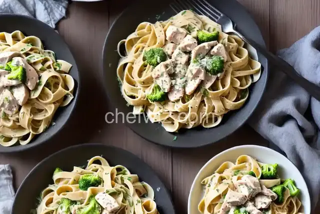 Chicken and Broccoli Fettuccine Alfredo with Homemade Fettuccine