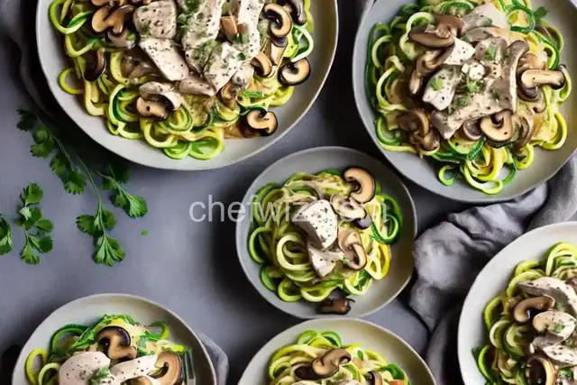 Chicken and Mushrooms in Cream Sauce over Zoodles