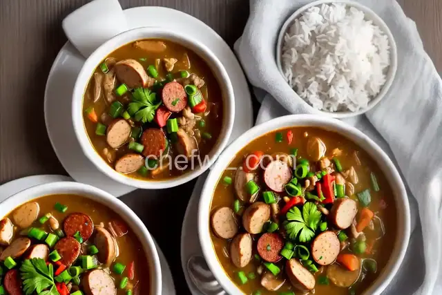 Chicken and Smoked Sausage Gumbo with White Rice