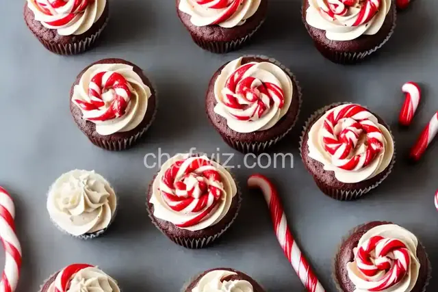 Chocolate-Candy Cane Cupcakes with Whipped Topping