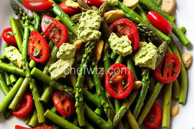 Colorful Chicken Pesto with Asparagus, Sun Dried Tomatoes and Peppers