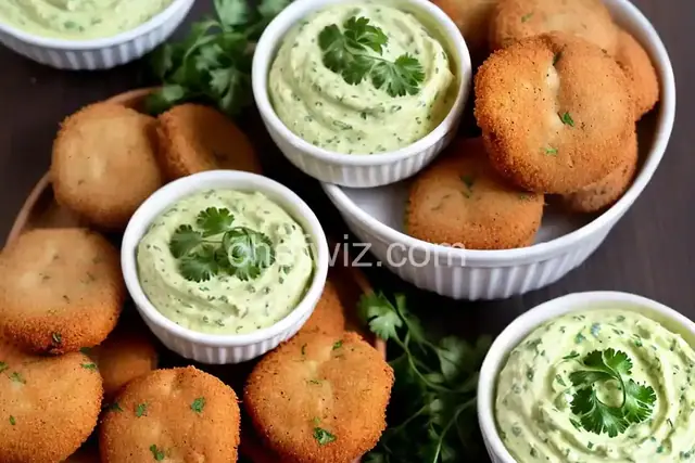Crab Hush Puppies with Cilantro-Jalapeno Dip