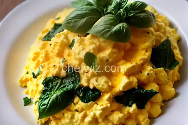 Creamy Cheesy Scrambled Eggs with Basil