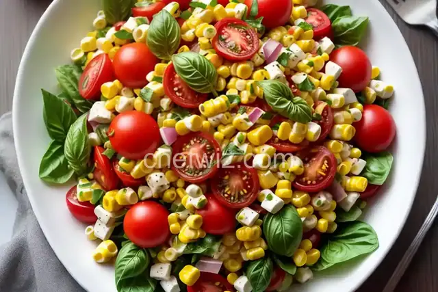 Creamy Cherry Tomato Salad with Fresh Basil, Corn and Onion