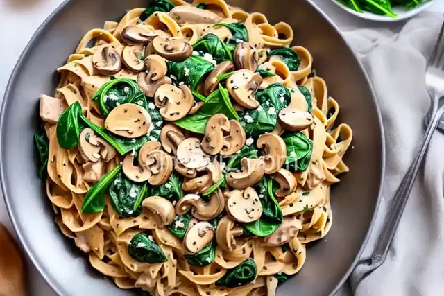 Creamy Chicken, Mushroom, and Spinach Pasta