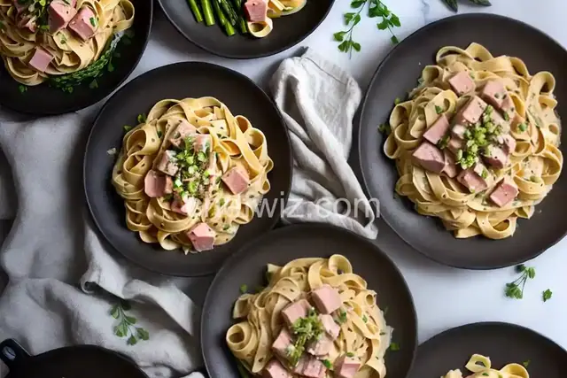 Creamy Ham and Asparagus Fettuccine