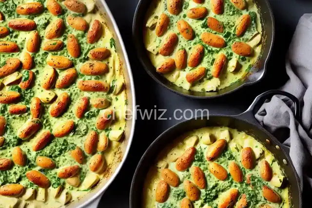Creamy Pesto Baked Gnocchi & Chicken Skillet