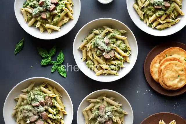 Creamy Pesto Penne with Sausage