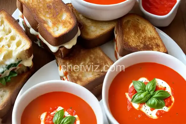 Creamy Tomato Basil Soup with Grilled Cheese Bites