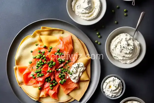 Crepes with Smoked Salmon, Ricotta, Red Onion and Capers with Lemon Creme Fraiche
