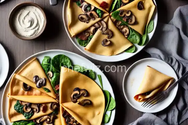 Crepes with Spinach, Bacon and Mushroom Filling