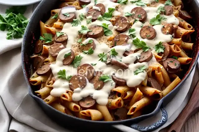 Crispy Baked Pasta With Mushrooms, Sausage, and Parmesan Cream Sauce Recipe