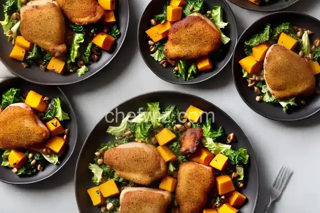 Crispy Chicken Thighs with Butternut Squash and Escarole