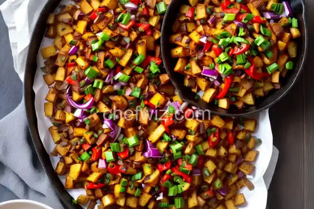 Crispy Home Fries With Red Onions and Roasted Poblano Pepper Recipe