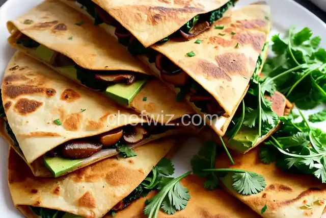 Crispy Mushroom, Spinach and Avocado Quesadillas