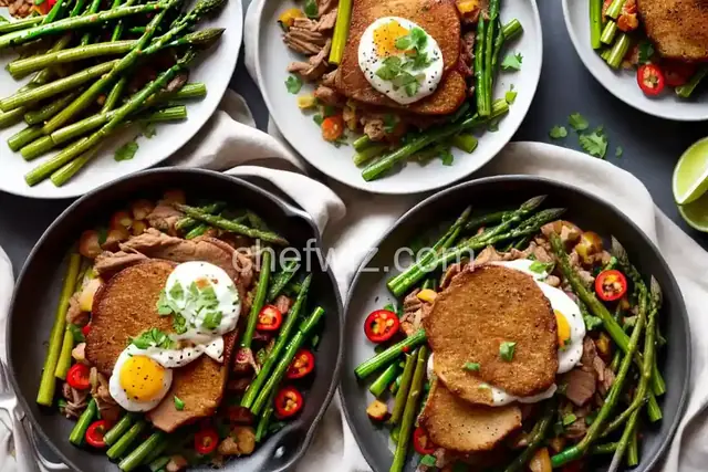 Crispy Pork Shoulder Hash With Charred Asparagus and Serrano Chile Recipe