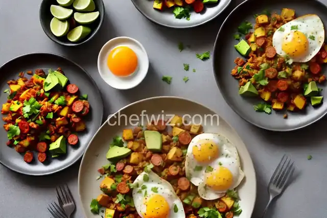 Crispy Potato, Chorizo, and Green Chili Hash With Avocado and Eggs Recipe