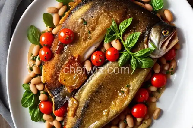Crispy Roasted Branzini with Burst Tomatoes and Butter Beans