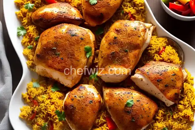Cuban Baked Chicken with Sweet Peppers and Yellow Rice