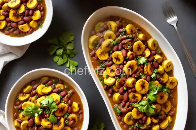 Delicious beans and ripe plantain porridge with scent leaves