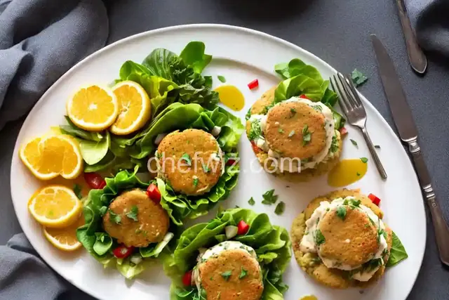 Deviled Crab Cakes on Mixed Greens with Ginger-Citrus Vinaigrette