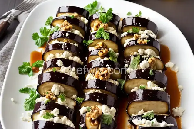 Eggplant Rolls with Ricotta, Walnuts and Mint