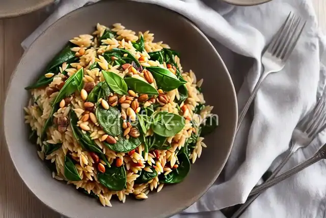 Elegant Orzo with Wilted Spinach and Pine Nuts
