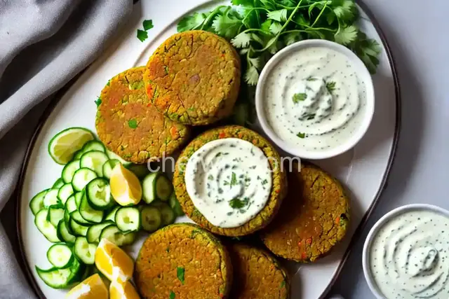 Falafel Fritters Bowl with Cucumbers and Yogurt Sauce