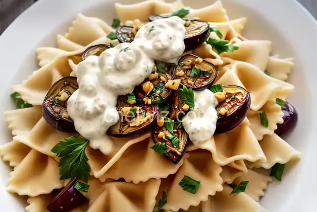 Farfalle with Eggplant Yogurt Sauce